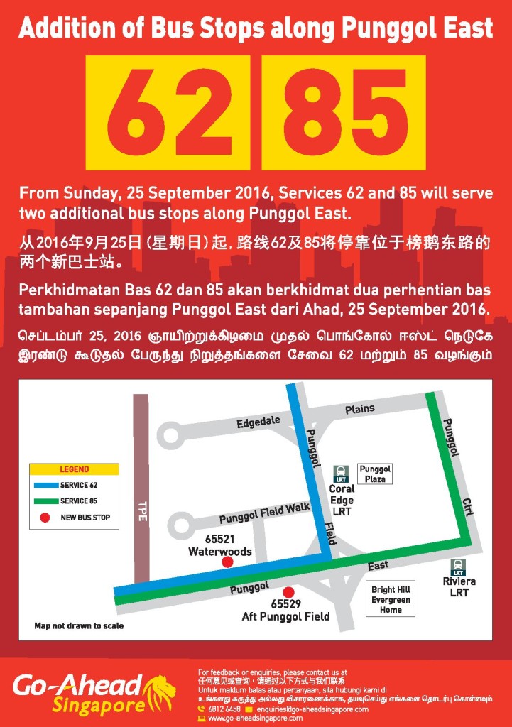New Bus Stops for Bus Services 62 & 85 from 25 Sep 2016