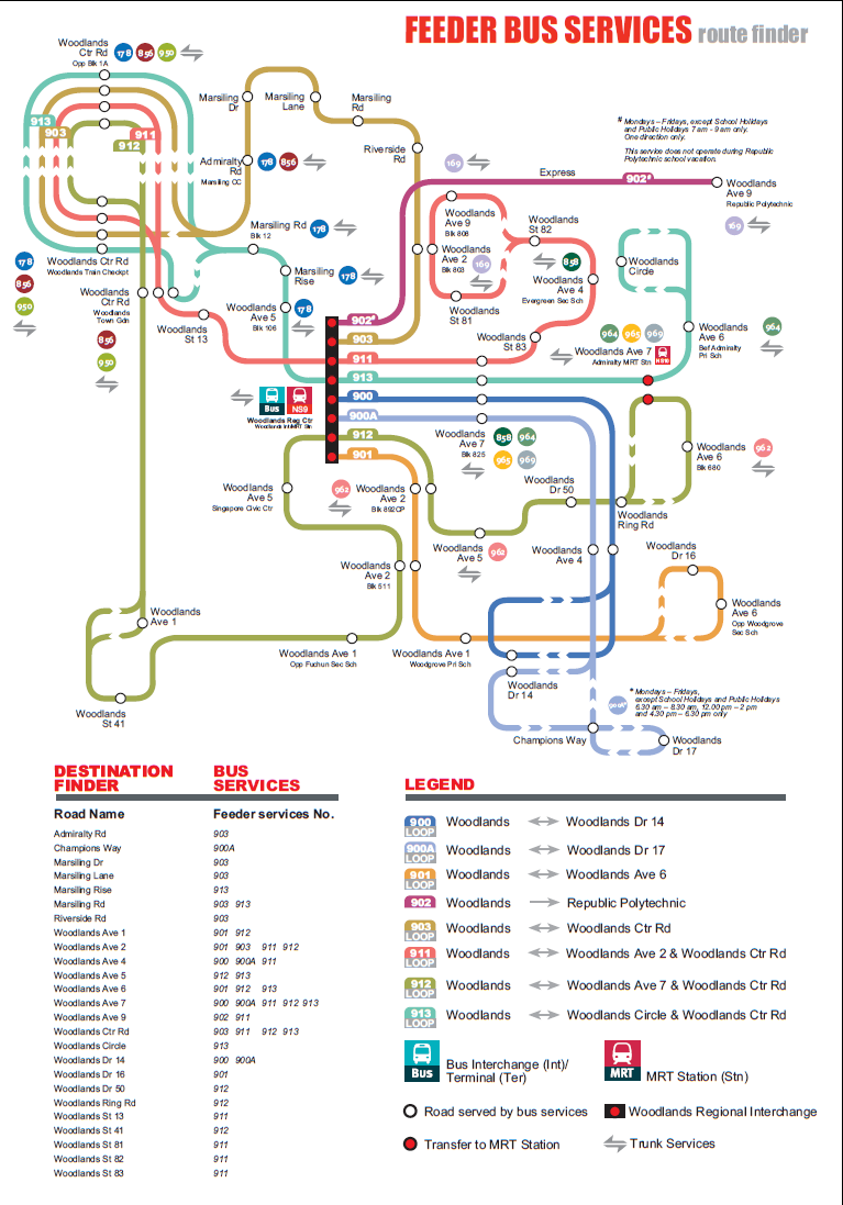 Woodlands Feeder map, extracted from SMRT Bus and Train Servces Guide.