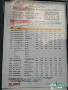 Timetable for the 6 AM Trips for 951E