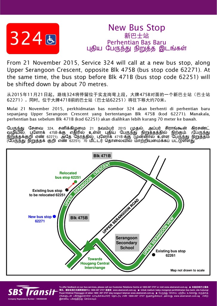 Additional Bus Stop for Service 324 along Upp S'goon Cres from 21 Nov 2015