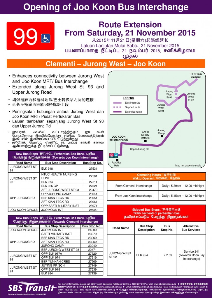 Service 99 Route Extension Poster to Joo Koon