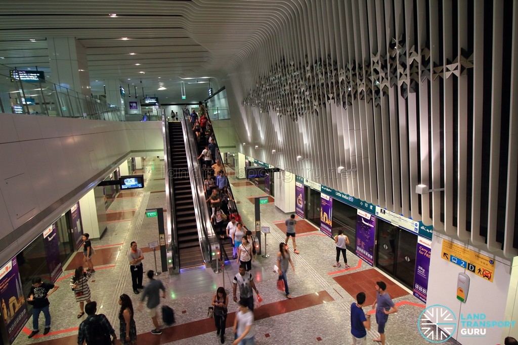 Little India MRT Station - Overhead view of DTL platform from concourse level