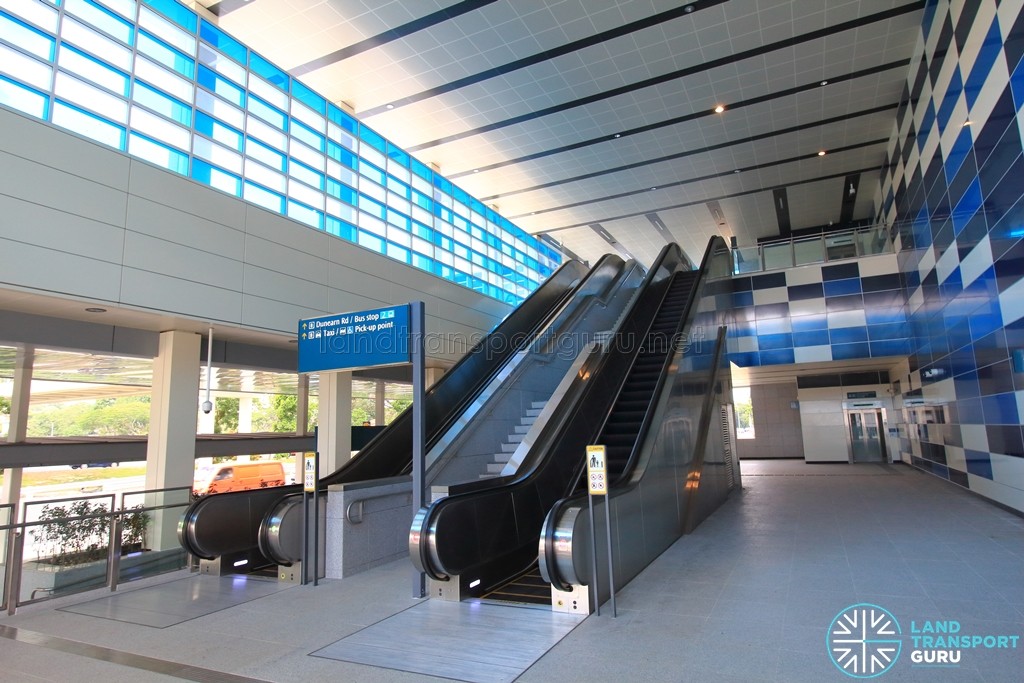 Sixth Avenue MRT Station - Exit A - Escalators to overhead bridge