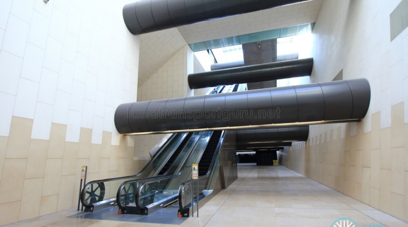 Bras Basah MRT Station - Transfer hall escalators (B4)