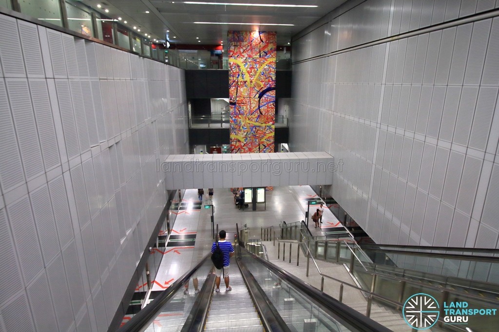 Farrer Road MRT Station - Overhead view of platform from escalators