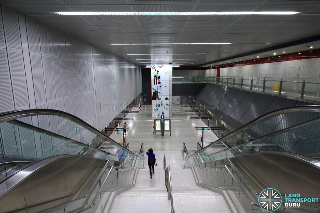 Holland Village MRT Station - Overhead view of platform from concourse level