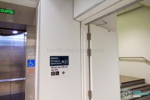 Rochor MRT Station - Lift-only Exit B - Commuter advisory beside staircase