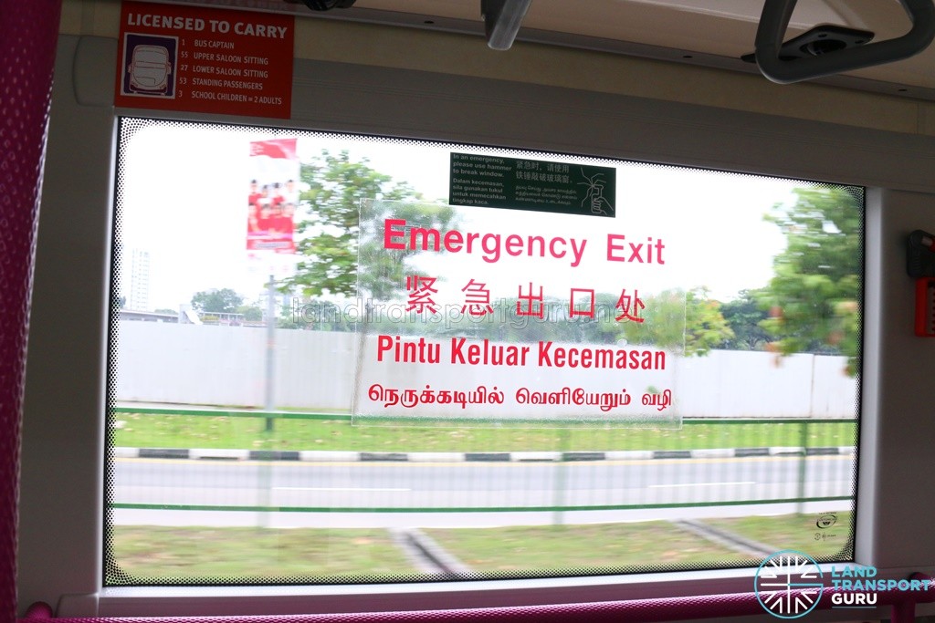 SMRT Buses Volvo B9TL Interior - Emergency Exit Sticker