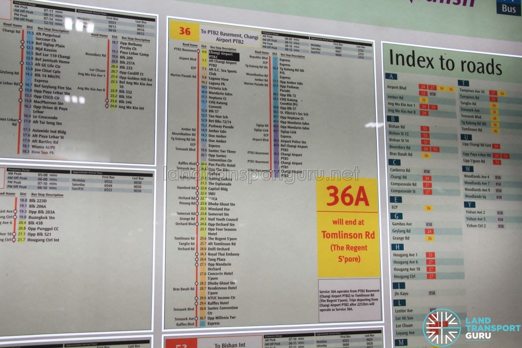 Service 36 information board at Changi Airport
