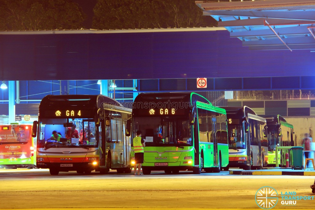 Tower Transit buses at Loyang Depot, operating Employee Bus Routes for Go-Ahead