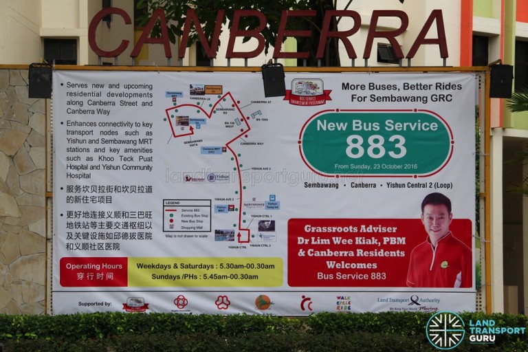 SMRT Bus Service 883 – Sembawang GRC Banner | Land Transport Guru