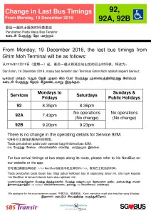 Changes to Operating Hours for Services 92, 92A & 92B