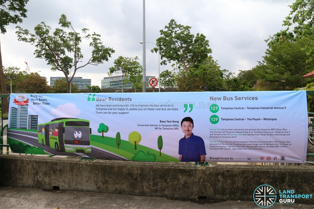 Promotional Banner for New Bus Services 127 & 129 (Featuring Mr Baey Yam Keng)