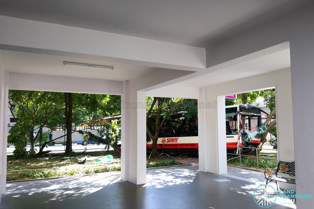 The bus narrowly missed hitting a void deck