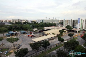 Bedok North Depot - Overhead view of bus wash, refuelling area, offices and workshop building