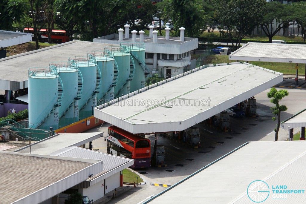 Aerial view of Bukit Batok Bus Depot refuelling point with diesel storage tanks