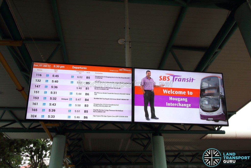 Hougang Central Bus Interchange - Arrival Timings screen