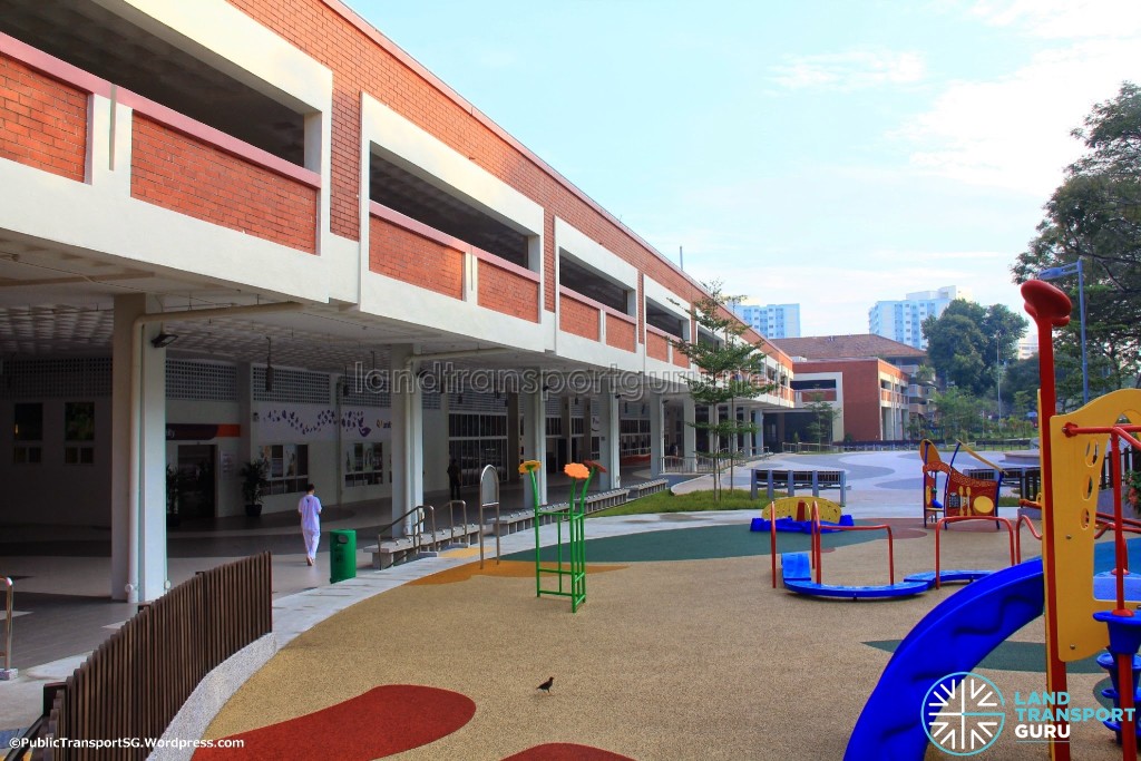 Old Serangoon Bus Interchange in 2014, converted into a Community Hub. The former end-on berths have been converted into a playground.
