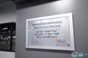 Sengkang Bus Interchange - Opening plaque