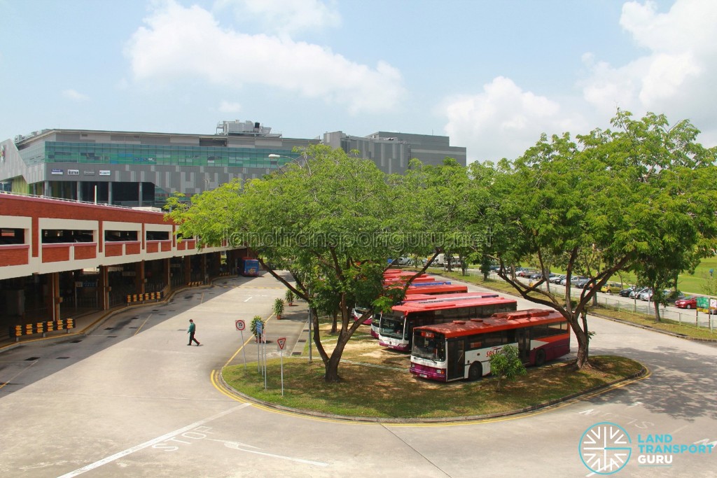 Old Serangoon Bus Interchange in 2011, prior to its closure. View of bus park and sawtooth berths from elevated carpark.