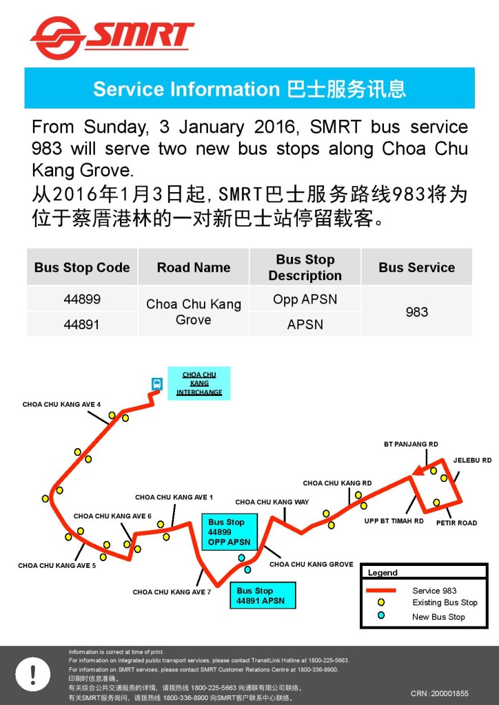 Service 983: New bus stops in Jan 2016