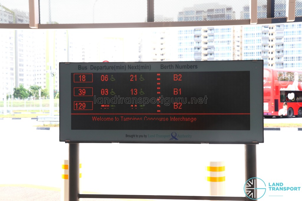 Departure Timings board at Tampines Concourse Bus Interchange