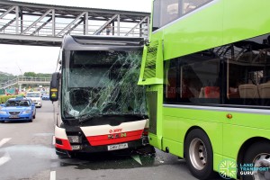 Front view of the damaged SMRT bus