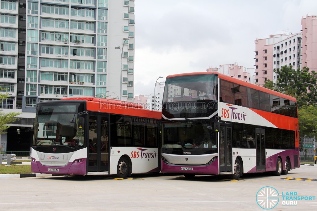 SBS Transit Training Buses - Scania K230UB (SBS8103K) and Scania K310UB (SBS7888K) side-by-side, both bodied by Gemilang Coachworks