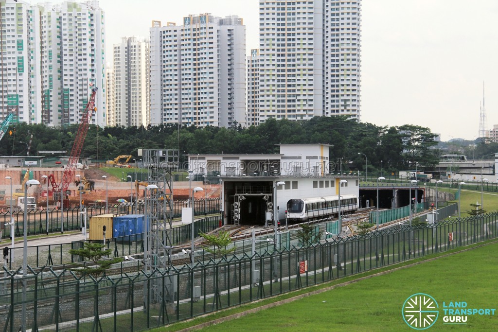 Gali Batu MRT Depot - Overhead view of Washing bay and Tunnel entrance towards Bukit Panjang