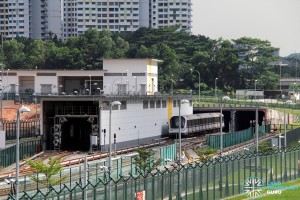 Gali Batu MRT Depot - C951 train being put into service, heading into the tunnel towards Bukit Panjang