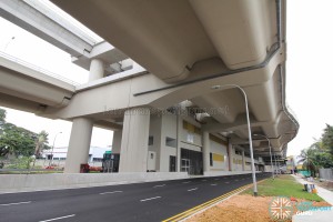 Tuas Crescent MRT Station - View from street level (Pioneer Road), with tracks running above the road viaduct