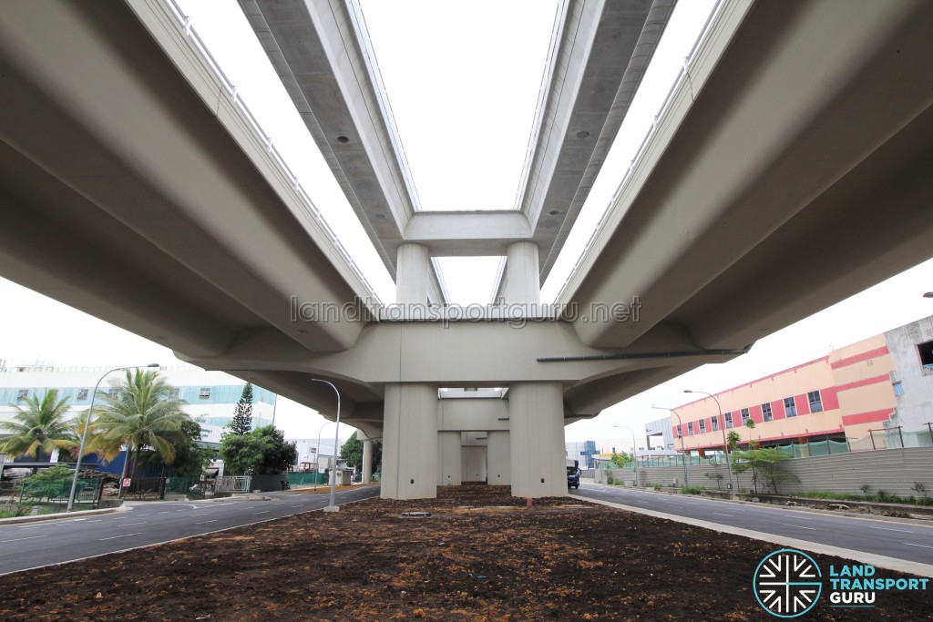 Tuas West Extension - Stacked road viaduct and elevated track along Pioneer Road