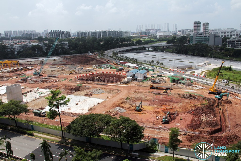Ulu Pandan Bus Depot - Overhead view of Bus Depot under construction and completed Bus Park in the background