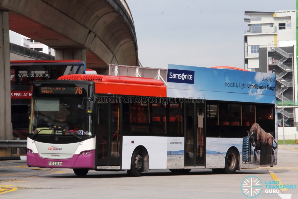 SBS Transit Scania K230UB (SBS8363B) - Service 76, featuring two-thirds commercial advertising and 2D attachement