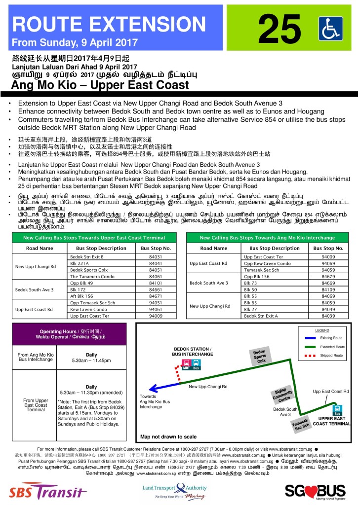 Upper East Coast Route Extension Poster for Bus Service 25