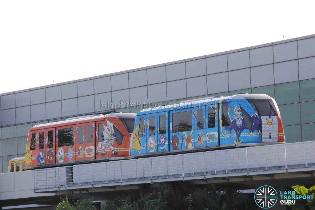 Changi Airport Skytrain (Single-car) in a Pokemon-themed livery