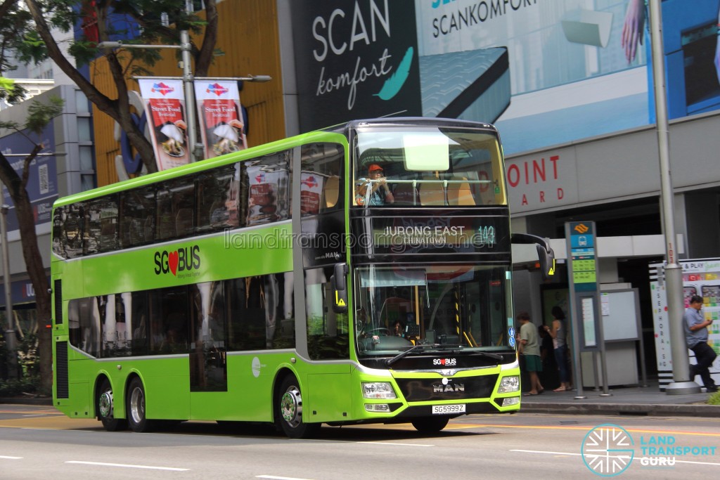Tower Transit - MAN Lion's City DD L Concept Bus (SG5999Z) - Service 143, travelling down Orchard Road