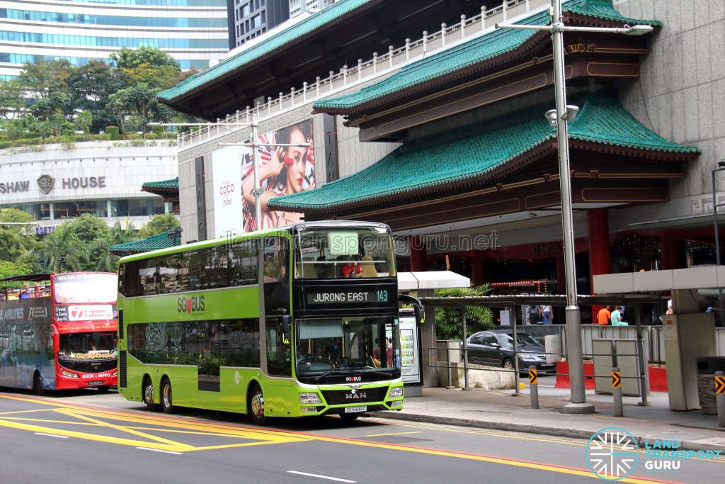 LTA's MAN Lion's City DD L Concept Bus (SG5999Z), operating on Tower Transit Service 143 along Orchard Road (outside Tang Plaza)
