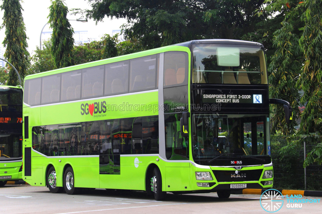 MAN Lion's City DD L Concept Bus (SG5999Z) - Displaying 'Singapore's First 3-door Concept Bus' and LTA logo in colour