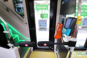 MAN Lion's City DD L Concept Bus (SG5999Z) - Spring barriers allow commuters to return to the lower deck cabin. At launch, two exit readers were non-functional.