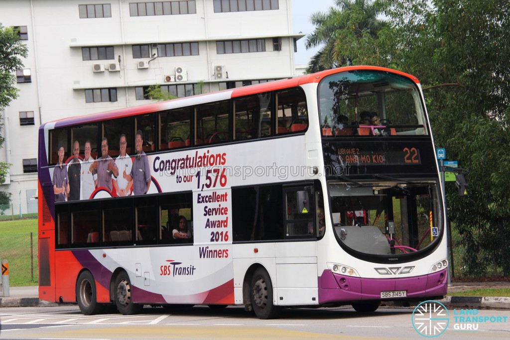 SBS Transit Volvo B9TL Wright (SBS3145Y) - Service 22, with advert wrap for EXSA 2016