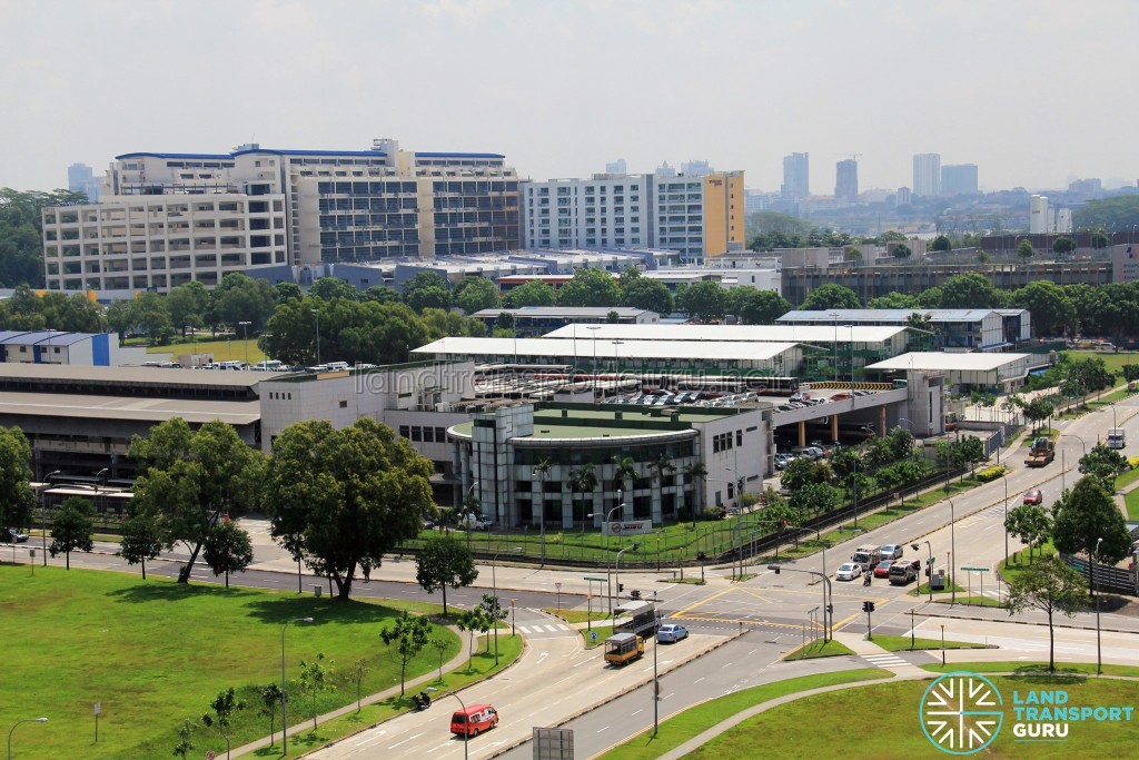 Woodlands Bus Depot - Overhead view. Buses can be seen parking on the upper level.