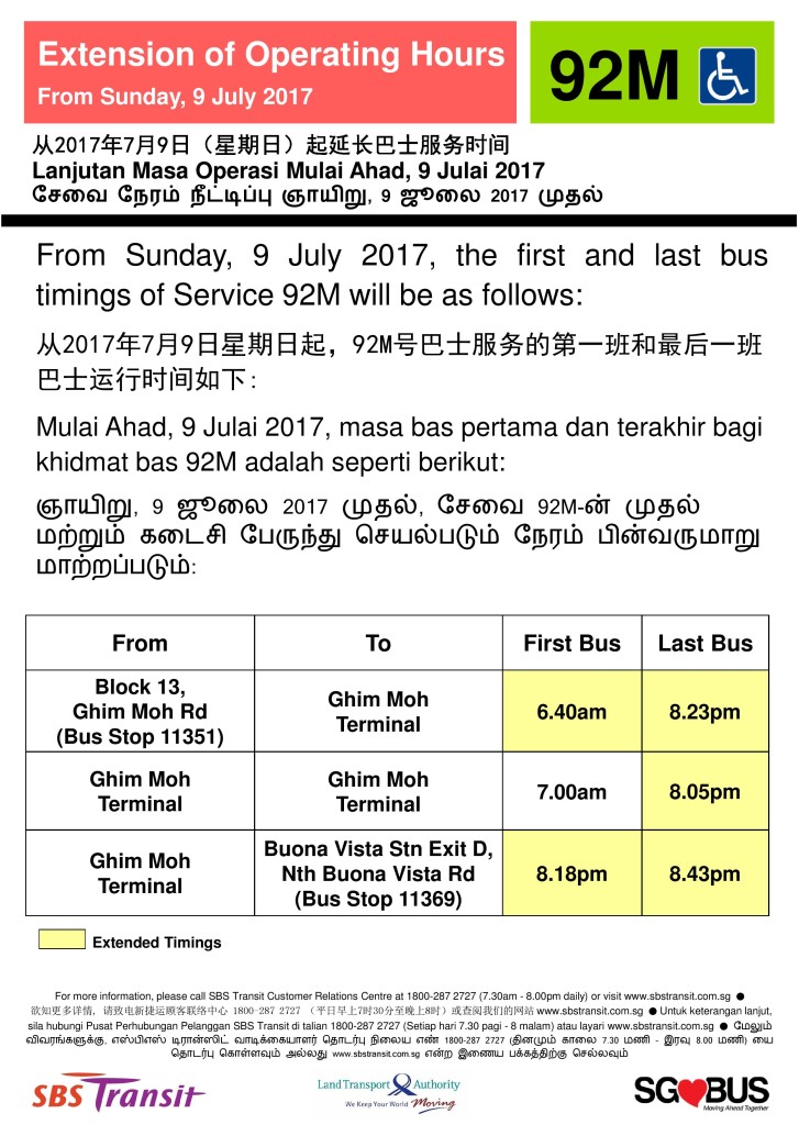 Extension of Operating Hours for Service 92M Poster