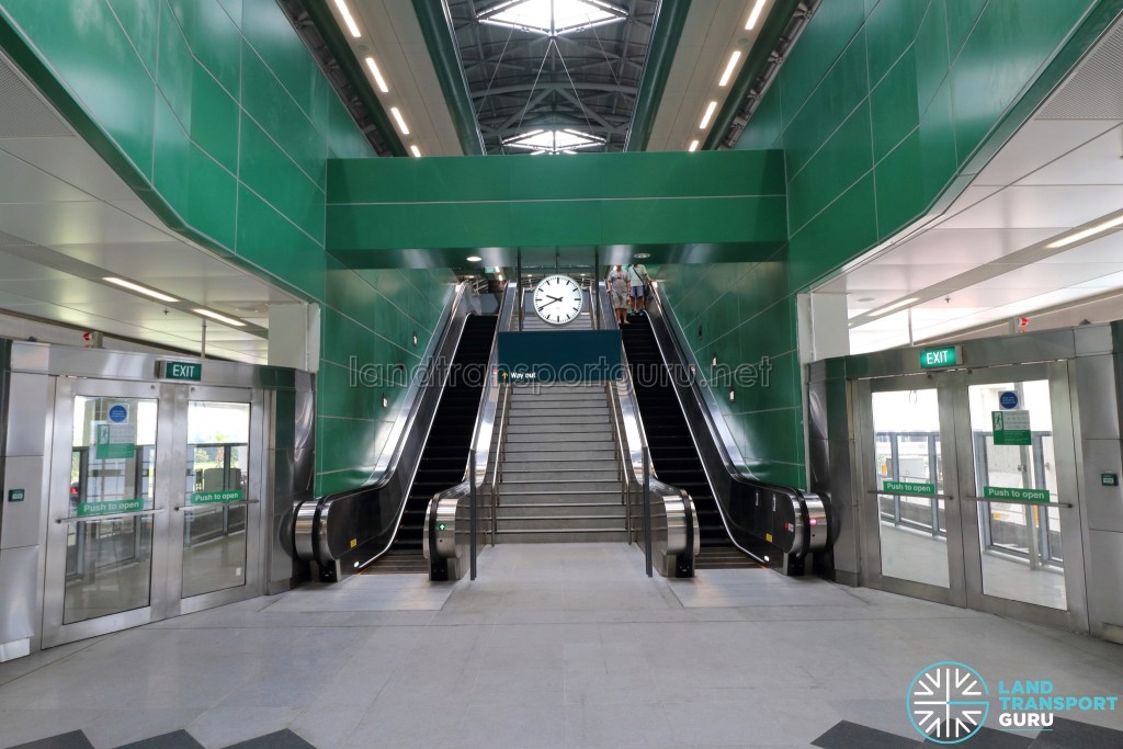 Tuas Link MRT Station - Platform level, with escalators to concourse level