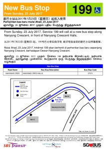 New Bus Stop for Service 199 from 23 Jul 2017