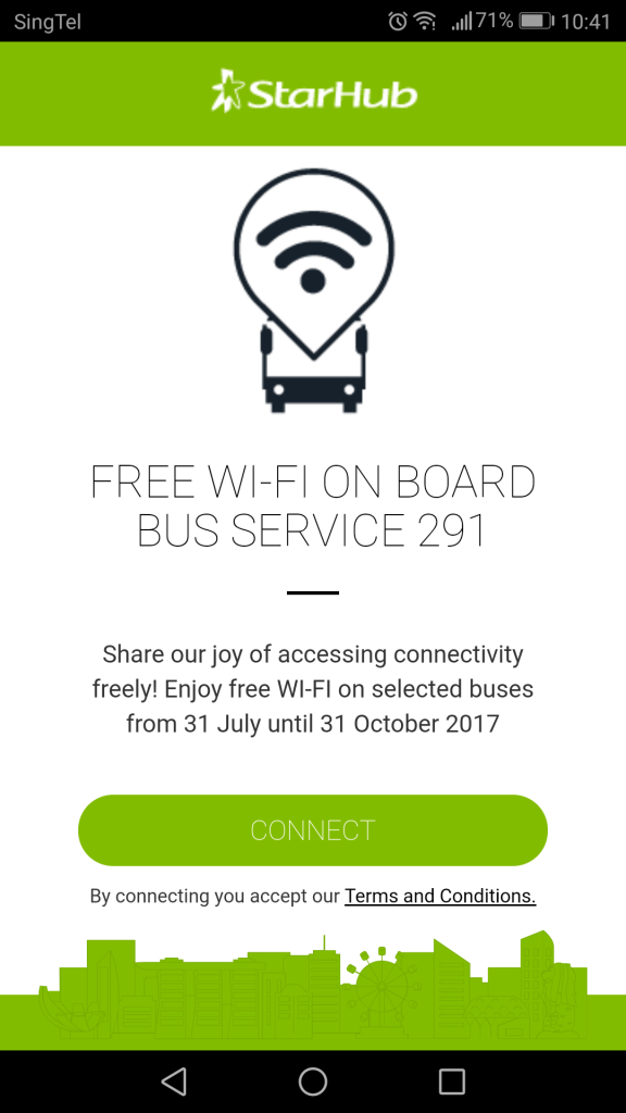 Service 291 Free Wi-Fi: Launch screen