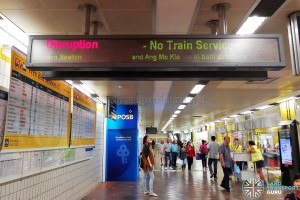 Train service suspended, as reflected on an information board in Toa Payoh station