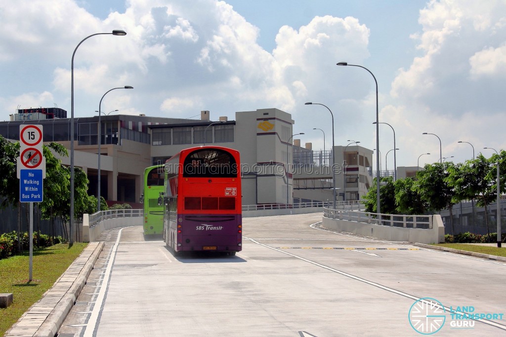 Tuas Bus Terminal - Buses entering the terminal via the vehicular ramp