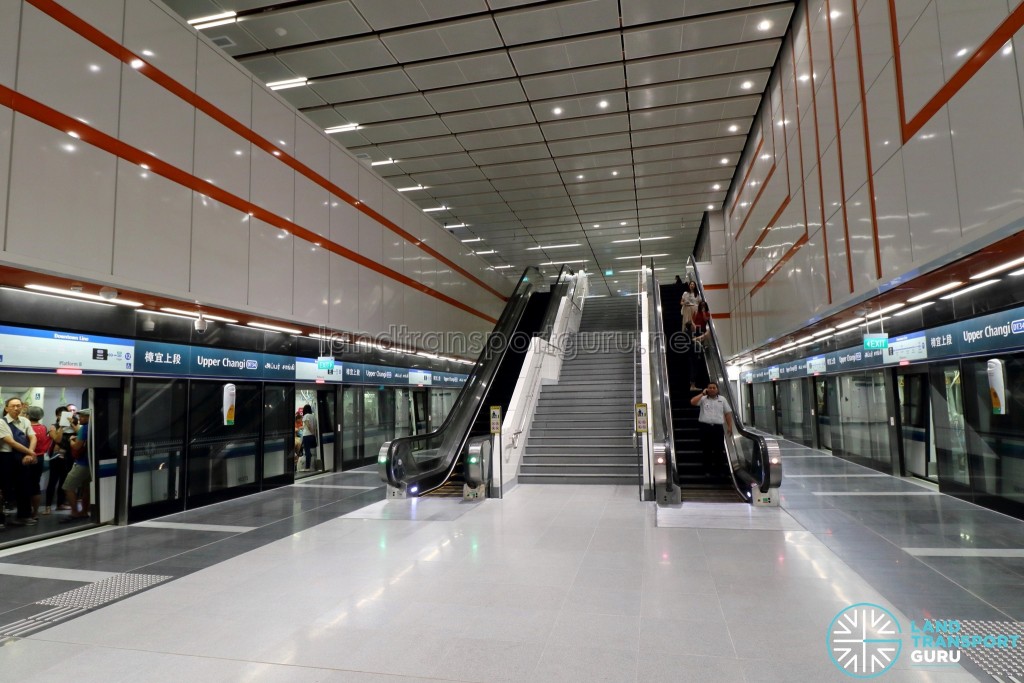 Upper Changi MRT Station - Platform escalators to concourse level