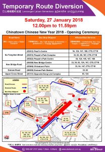 SBS Transit Bus Diversion Poster for Chinatown Chinese New Year 2018 Opening Ceremony